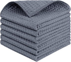 HOMEXCEL Waffle Weave Microfiber Cleaning Cloth, 6 Pack Highly Absorbent Cleaning Rag for Household, Reusable Kitchen Towels, Scratch-Free Barista Towels, 12 x 12 Inches, Grey