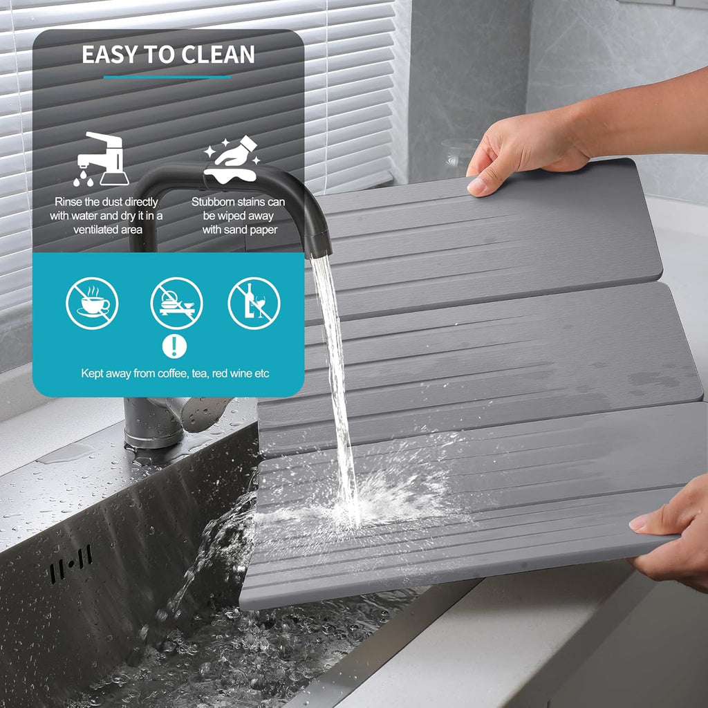 Extral Large Quick Dry Stone Drying Mat for Kitchen Counter,28x16 Inch Collapsible Eco-Friendly Absorbent Diatomaceous Earth Mat for Dishes Cups (Medium Gray-Upgraded Version, 16x12 inch)