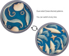 Absorbent Coasters for Drinks with Holder - 6packs, Silicone Coastes with Soft Felt Insert (4.3 inch Coasters with 4.5 inch Holder, Dual-Sided Ocean -Themed Patterns)