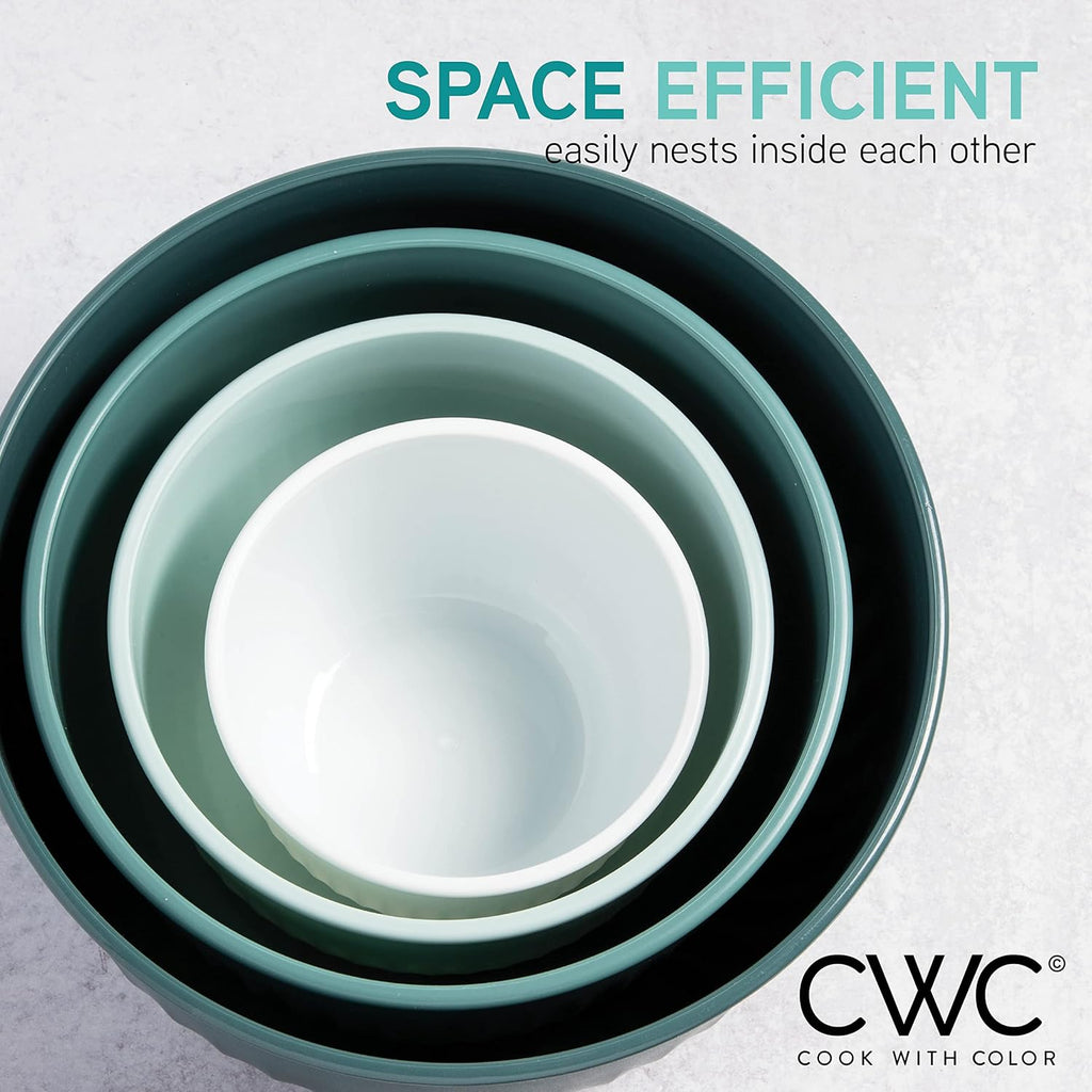 COOK WITH COLOR 4pc Plastic Mixing Bowl Set with Lids (Teal Ombre, 210 ml, 550 ml, 1150 ml, 3500 ml) - Sturdy, Nesting, BPA Free, Dishwasher Safe, Food Safe, Bowls for Cooking and Baking