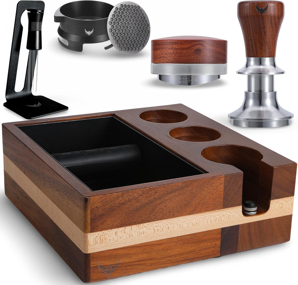 Breville Espresso Machine Accessories Kit 54mm Coffee Tamper Set Includes Distributor, Tamper, WDT Tool, Dosing Funnel, Knock Box, and Puck Screen