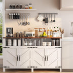 Buffet Sideboard with Storage Farmhouse with 4 Doors, 55'' Large Kitchen Storage Cabinet Wood Coffee Bar Cabinet Buffet Table with Shelves for Kitchen, Dining Room, Entryway