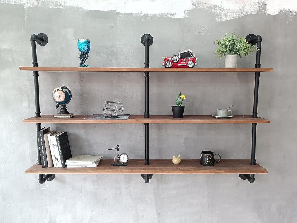 Floating Shelves for Wall Bookshelf Industrial Pipe Shelving Shelves Natural Wood Planks 60 inch Rustic Wall Shelves Hanging Bookshelves Farmhouse Kitchen Shelving
