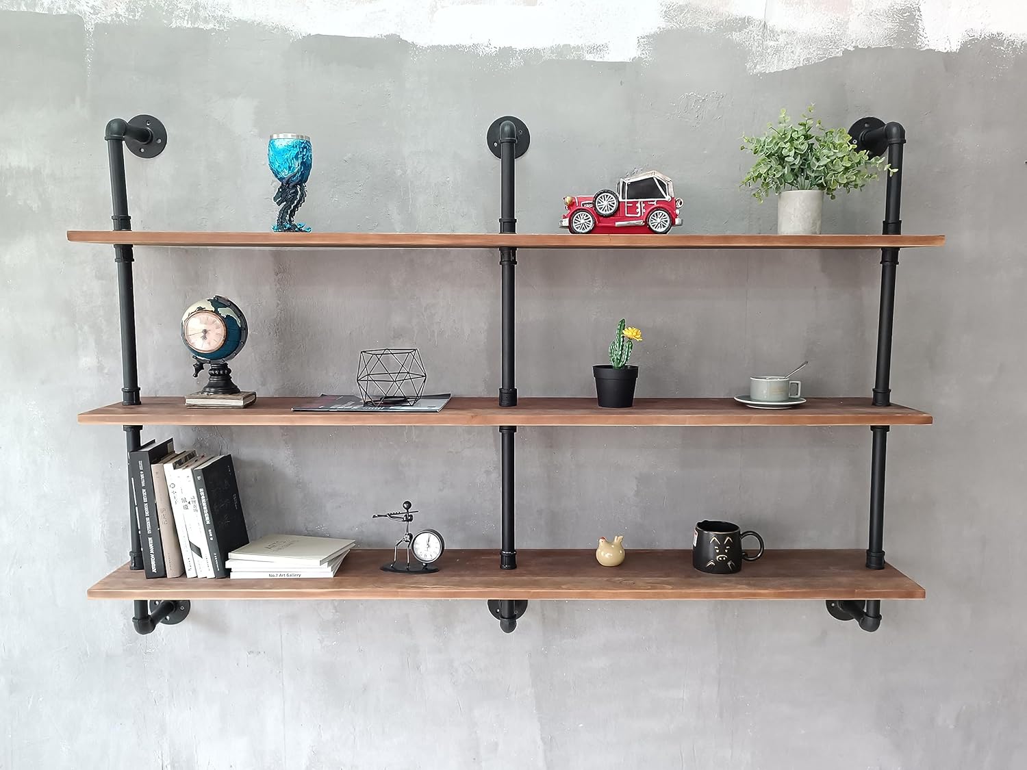 Floating Shelves for Wall Bookshelf Industrial Pipe Shelving Shelves Natural Wood Planks 60 inch Rustic Wall Shelves Hanging Bookshelves Farmhouse Kitchen Shelving