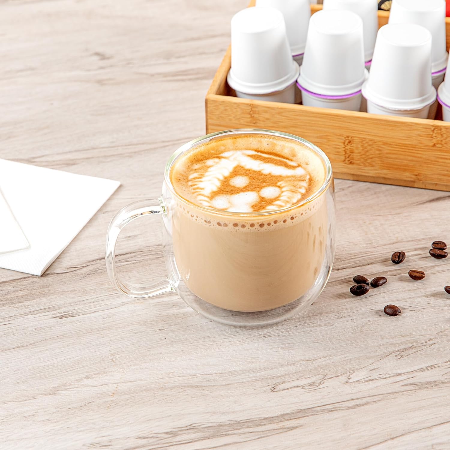 Restaurantware-Forma Professional 16.9 Ounce Double Wall Coffee Mugs, 12 Insulated Coffee Mugs With Handle - Dishwashable, Reusable, Clear Glass Beverage Cups, Freezable, For Hot Or Cold Beverages