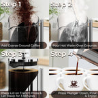 Cafe Du Chateau Stainless Steel French Press Coffee Maker - 34oz Insulated Coffee Press with 4-Level Filtration, BPA Free, Durable Glass, Great for Tea