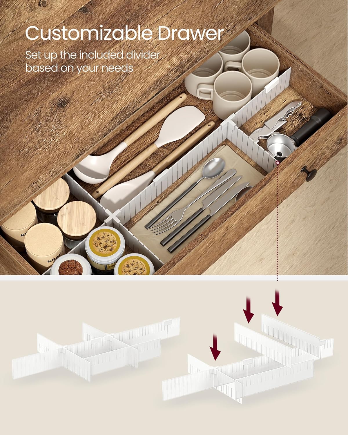 VASAGLE LIRY Collection - Buffet Cabinet, Coffee Bar Cabinet with a Drawer, Adjustable Shelf, Sideboard Storage with Cable Hole, Drawer Divider, Honey Brown UBBK341K01