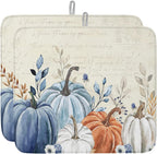 Fall Dish Drying Mat for Kitchen Counter Blue Pumpkin Drying Pad Absorbent Drying Mats for Countertops Sinks Draining Racks Floral Leaves Drainer Holiday Harvest Thanksgiving Decorations 16x18