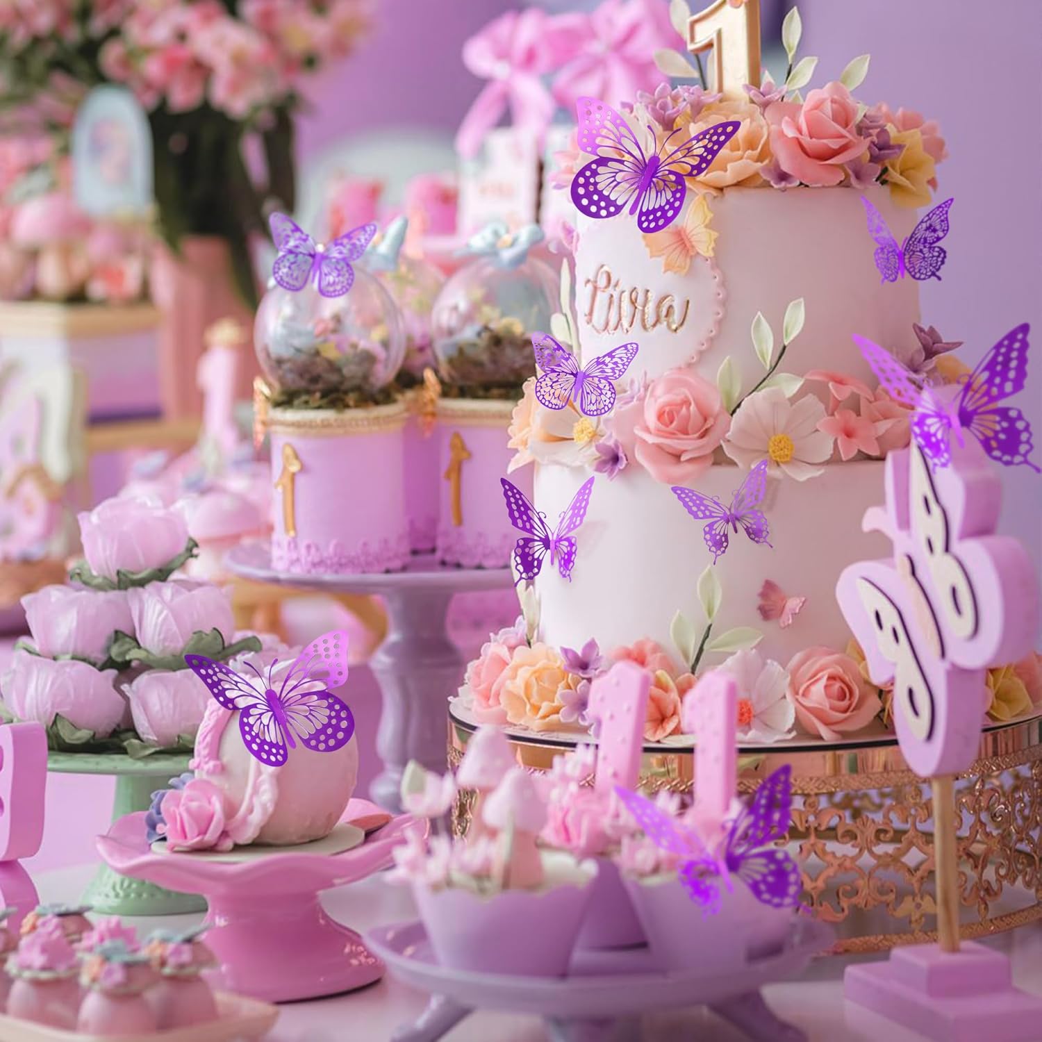 SAOROPEB 3D Butterfly Wall Decor - 48 Pcs, 4 Styles, 3 Sizes - Purple Butterfly Decorations for Birthday Parties, Removable Stickers