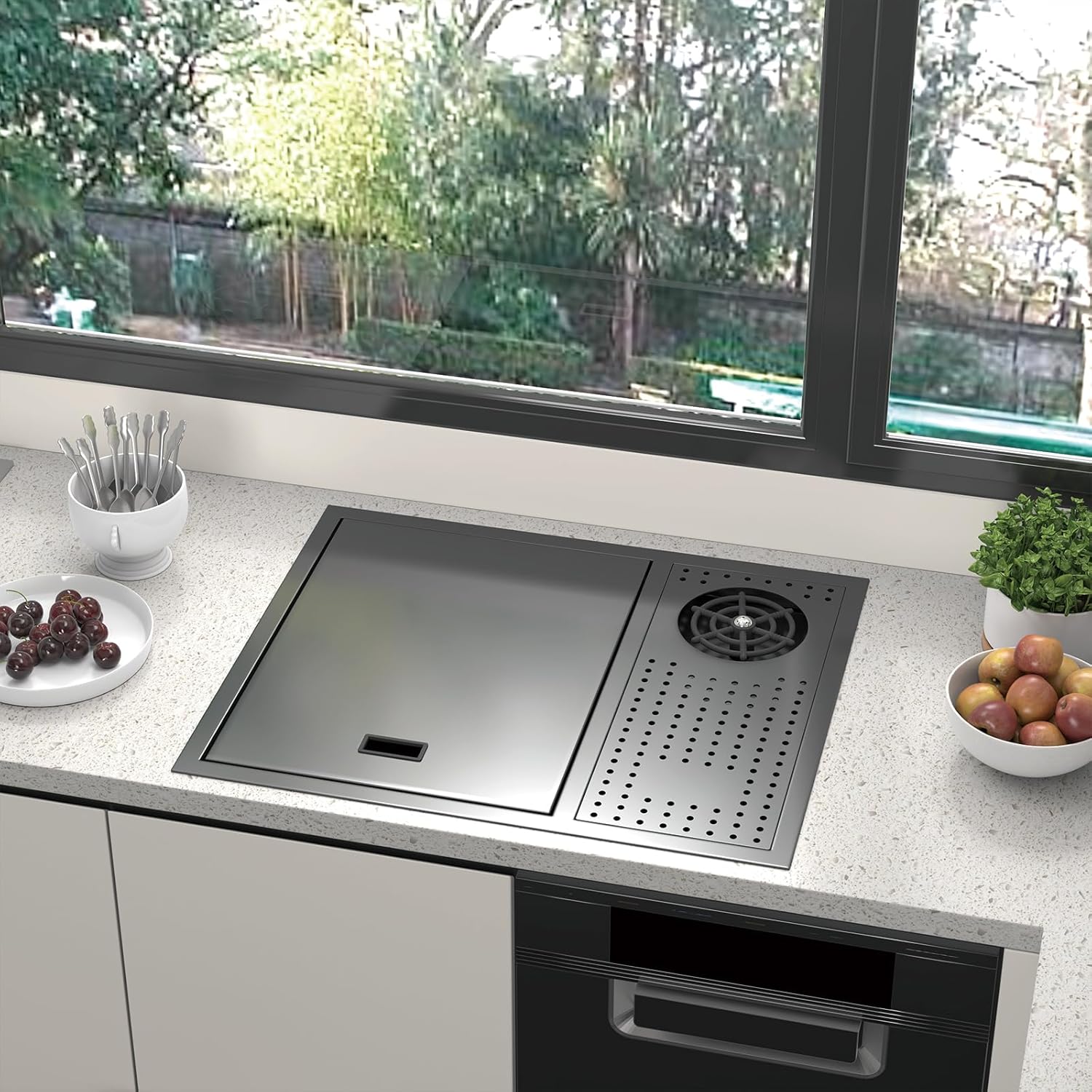 Bar Sink 21.6 x 17.7 Inch Topmount Smart Kitchen Sinks Stainless Steel Western Kitchen Sink Center Island Single Bowl Workstation with Press Cup Washer