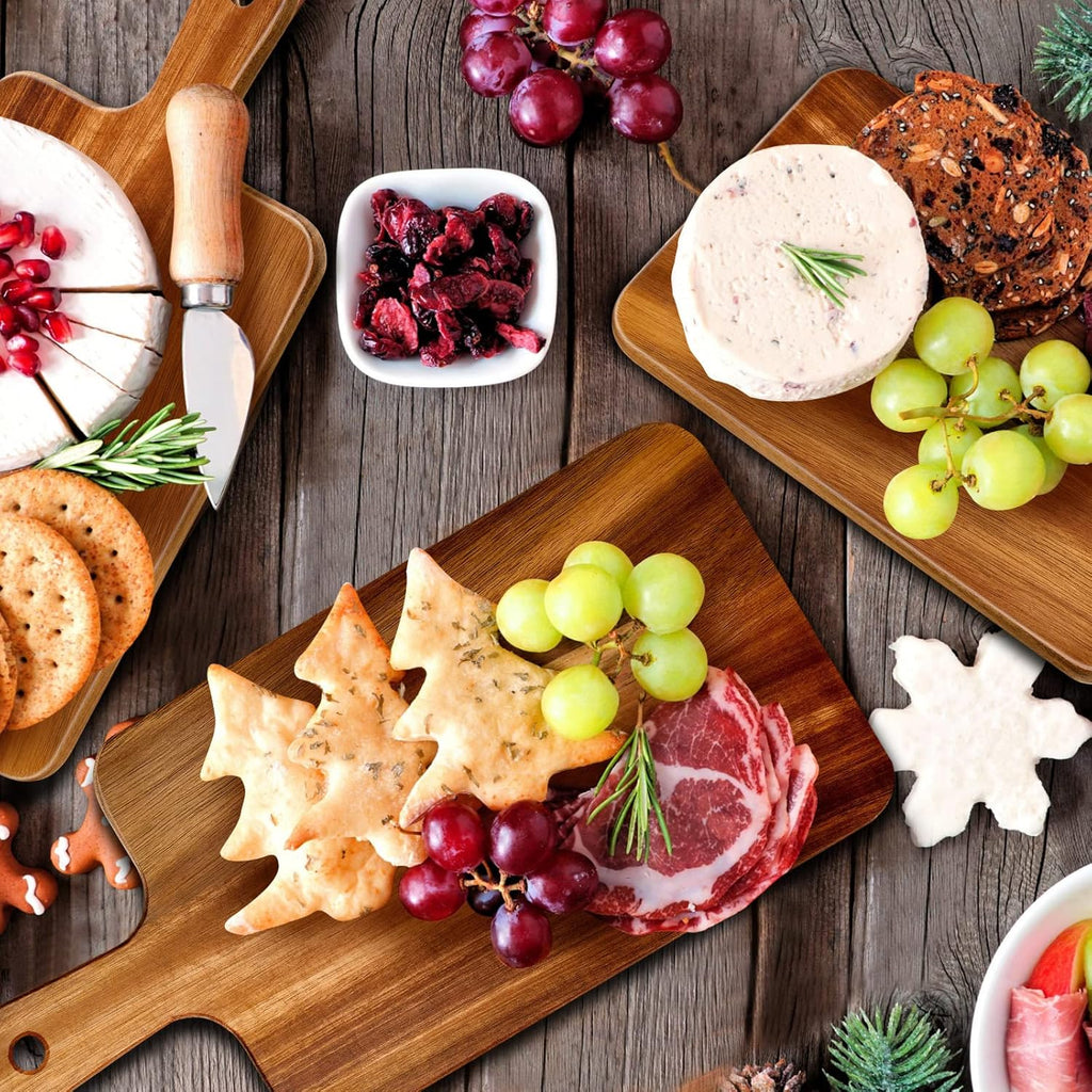 Nuenen 10 Pcs Wood Cutting Board with Handle 15.7 x 7.8 Inch Acacia Wooden Serving Kitchen Chopping Boards for Pizza, Bread, Cheese, Charcuterie, Fruit, Vegetables(Acacia)