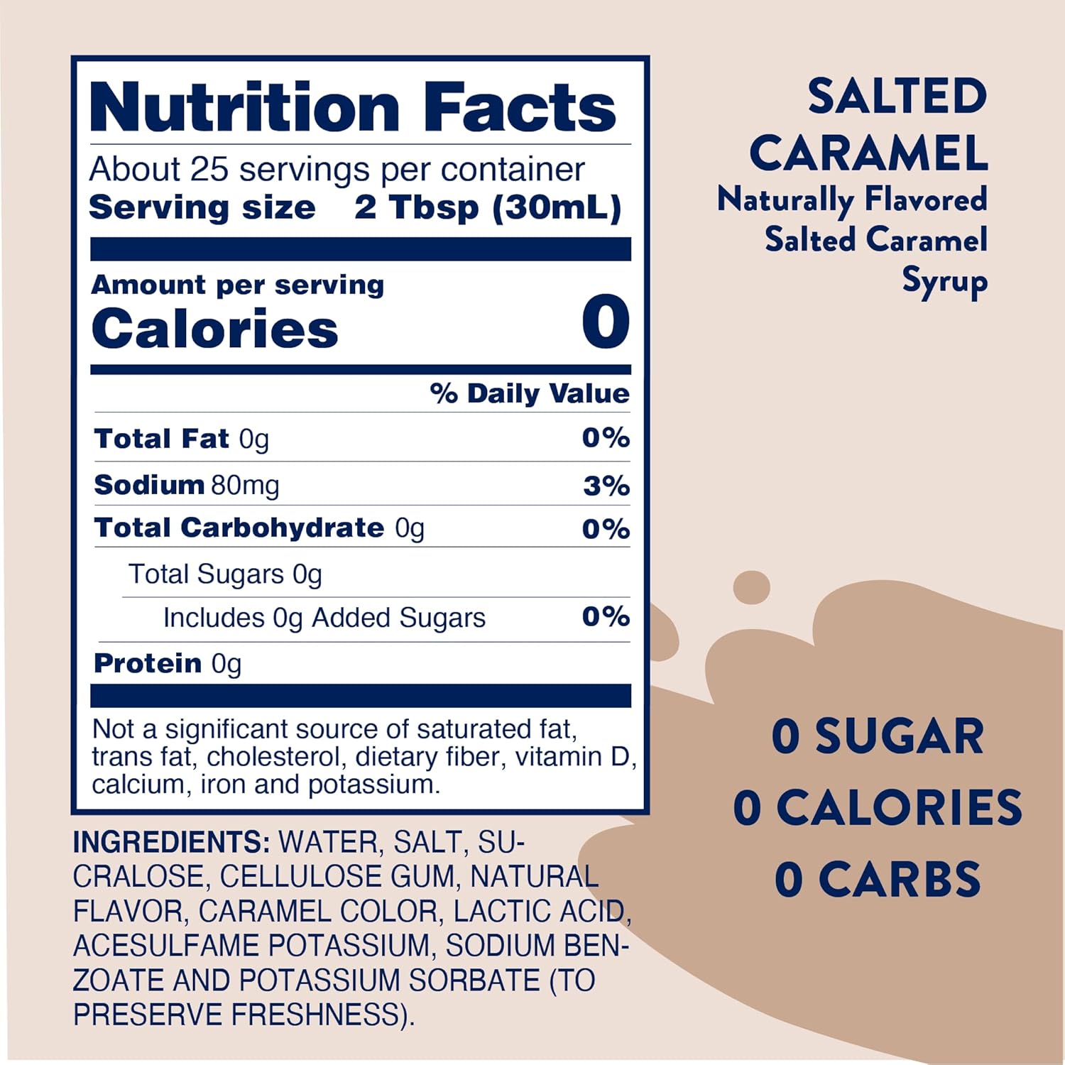 Jordan's Skinny Syrups Sugar Free Coffee Syrup, Salted Caramel Flavor Drink Mix, Zero Calorie Flavoring for Chai Latte, Protein Shake, Food & More, Gluten Free, Keto Friendly, 25.4 Fl Oz, (Pack of 1)