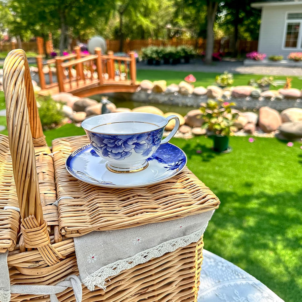 ACMLIFE Bone China Tea Sets, Blue and Gold Tea Set for Adults Porcelain Tea Cup Set, Cup and Saucer Set Vintage Floral for Women Party or Christmas Gifts Giving (china blue)