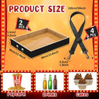 Marsui 2 Pcs Halloween Snack Trays with Straps 15 x 11 x 2 Inch Wooden Movie Night Snack Drink Trays Vendor Usherette Popcorn Drink Beverage Carrier for 20's Theme Carnival Party Costume(Black)