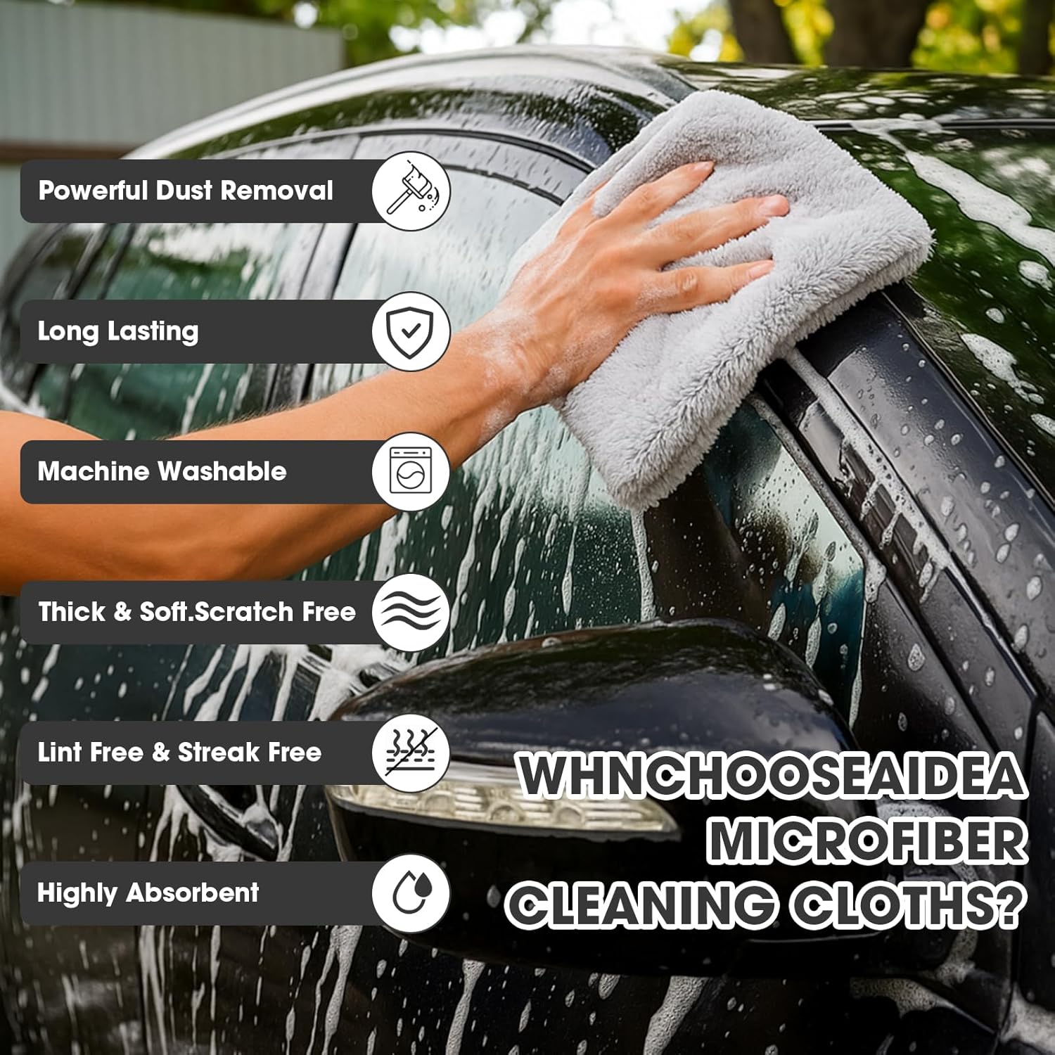 Shimeyao 30 Pcs Edgeless Microfiber Plush Towels for Cars Detailing Drying Wash Polishing Absorbent Cleaning Cloths, 500 GSM, 16 x 16 Inch(16 x 16 Inch,Light Gray,30 Pcs)