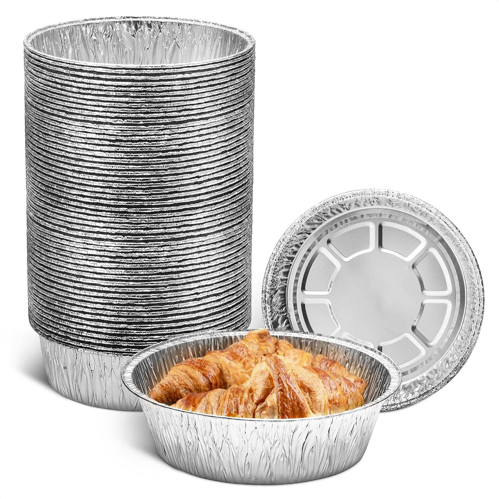 Round Foil Cake Pans – 50 Pack 6-Inch Reusable Aluminum Baking Pans | Stackable, Durable & Grease-Resistant | Great for Tarts, Baking, Cheesecakes, Catering, Meal Prep, Takeout, Freezer & Storage Use