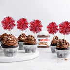 Ephlyn 30Pcs Foil Firework Cupcake Toppers Sparkle Tinsel Cupcake Picks Happy Birthday Cake Toppers Drink Stirrers Cocktail Food Fruit Toothpicks for Baby Shower Birthday Party Supplies Red