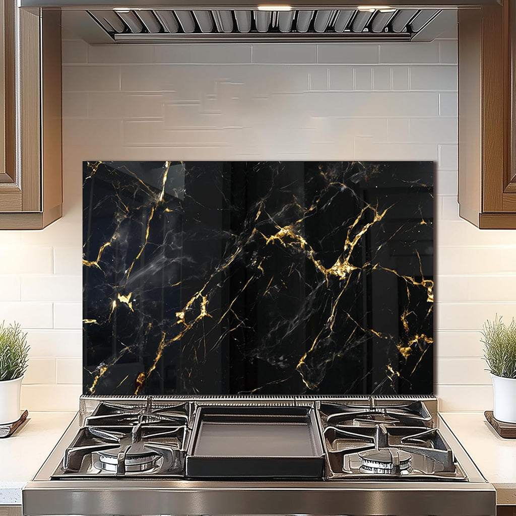 DAIFURONGE Tempered Glass Backsplash For Kitchen Behind Stove,Black Marbling Stove Backsplash Top Cover,Easy to Clean Glass Splashback, Sink Cover Splash Guard,Home Kitchen Wall Decor (30"x20"(76.2x50.8cm))