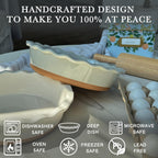 Mora Deep Fluted Ceramic Pie Dish for Apple Pie, Quiche, Tart - 9 inch - Modern Farmhouse Style Porcelain - Earl Grey