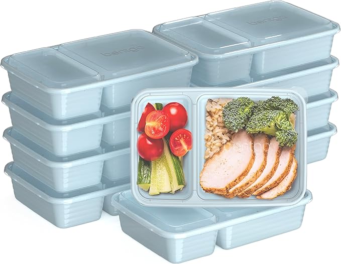 Bentgo Prep - 20-Piece 2-Compartment Reusable Meal Prep Containers with Lids, PFAS & BPA Free Materials, Durable, Microwave, Freezer, & Dishwasher Safe To Go Food Storage (Sky)