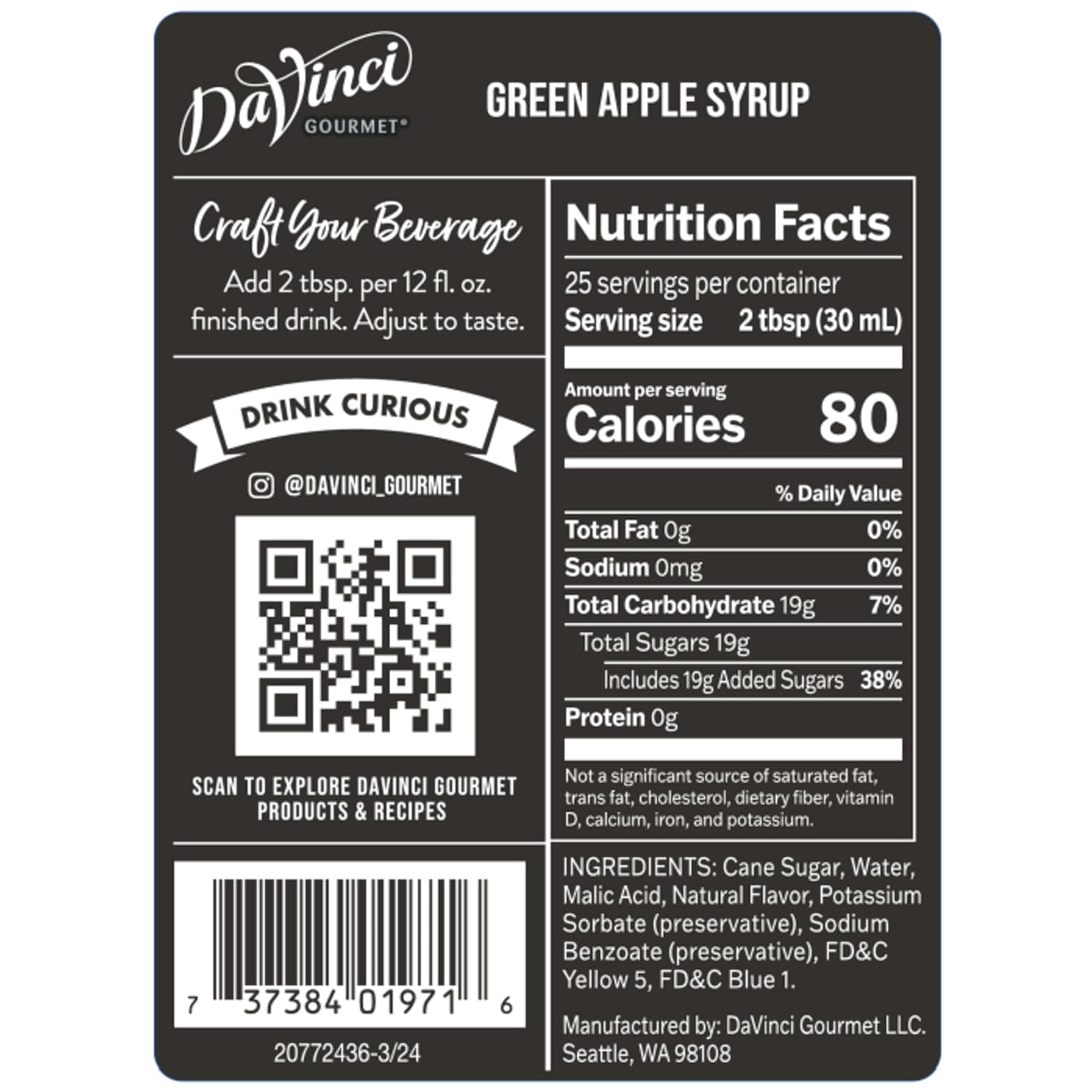 DaVinci Gourmet Green Apple Syrup, 25.4 Fluid Ounces (Pack of 1)