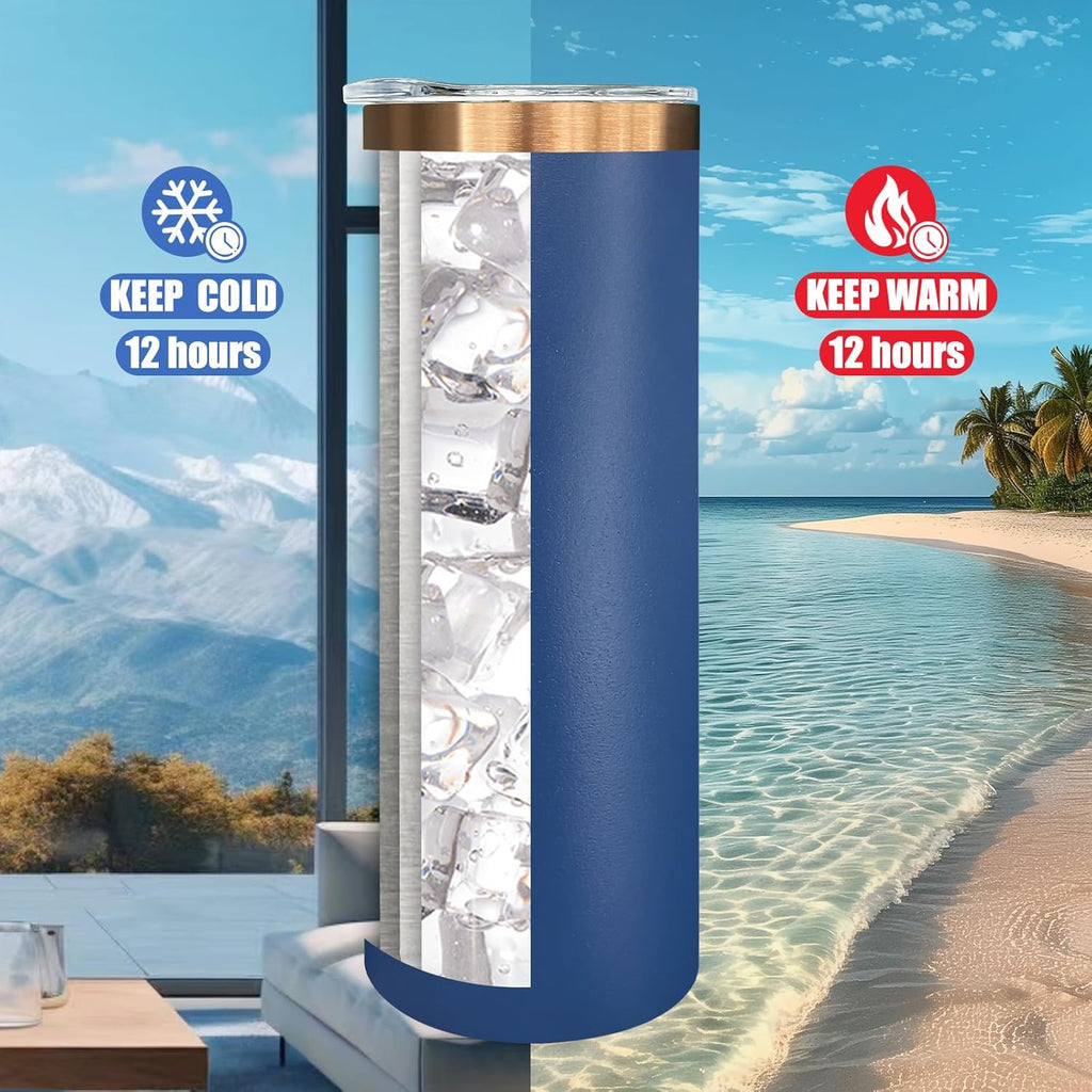 20 oz Skinny Tumblers Bulk, Stainless Steel Insulated Tumbler with Lids and Straws, Slim Double Wall Powder Coated Travel Coffee Mugs, Reusable Cup for Hot and Cold Drinks (Navy,1 pack)