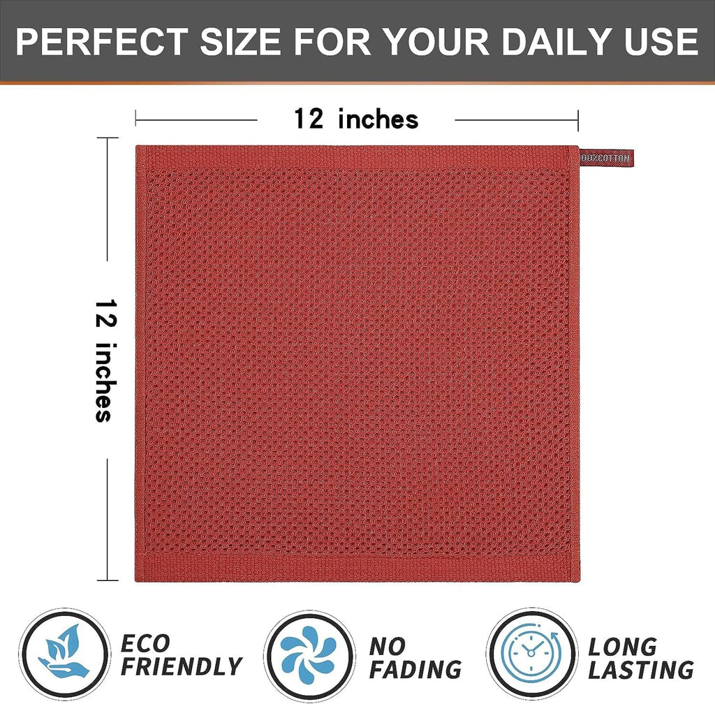 Kitinjoy 100% Cotton Kitchen Dish Cloths, 8 Pack Waffle Weave Ultra Soft Absorbent Dish Towels for Drying Dishes Quick Drying Kitchen Towels Dish Rags, 12 X 12 Inches, Brick Red