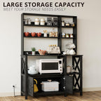 IRONCK Bakers Rack with Power Outlet, 45in Wide Coffee Bar Cabinet with Storage, 6-Tier Kitchen Storage with Doors, Microwave Stand for Kitchen, Dining Room