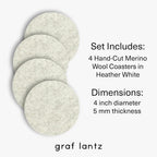 Graf Lantz - Bierfilzl Merino Wool Round Coasters Set of 4 - Heather White (4" Circles) - Absorbs 30% of Weight, German Wool - Heat Resistant, Sustainable, & Reusable - Home Decor & Coffee Table Decor