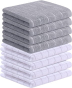Homaxy 100% Cotton Terry Kitchen Towels(White and Light Grey, 13 x 28 Inches), Checkered Designed, Soft and Super Absorbent Dish Towels, 8 Pack
