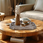 MAONAME Wood Serving Tray, Farmhouse Wooden Tray for Coffee Table, Octagonal Beaded Trays, Vintage Brown Decorative Trays for Living Room, Kitchen, 15.7" X 10.2" X 1.6"