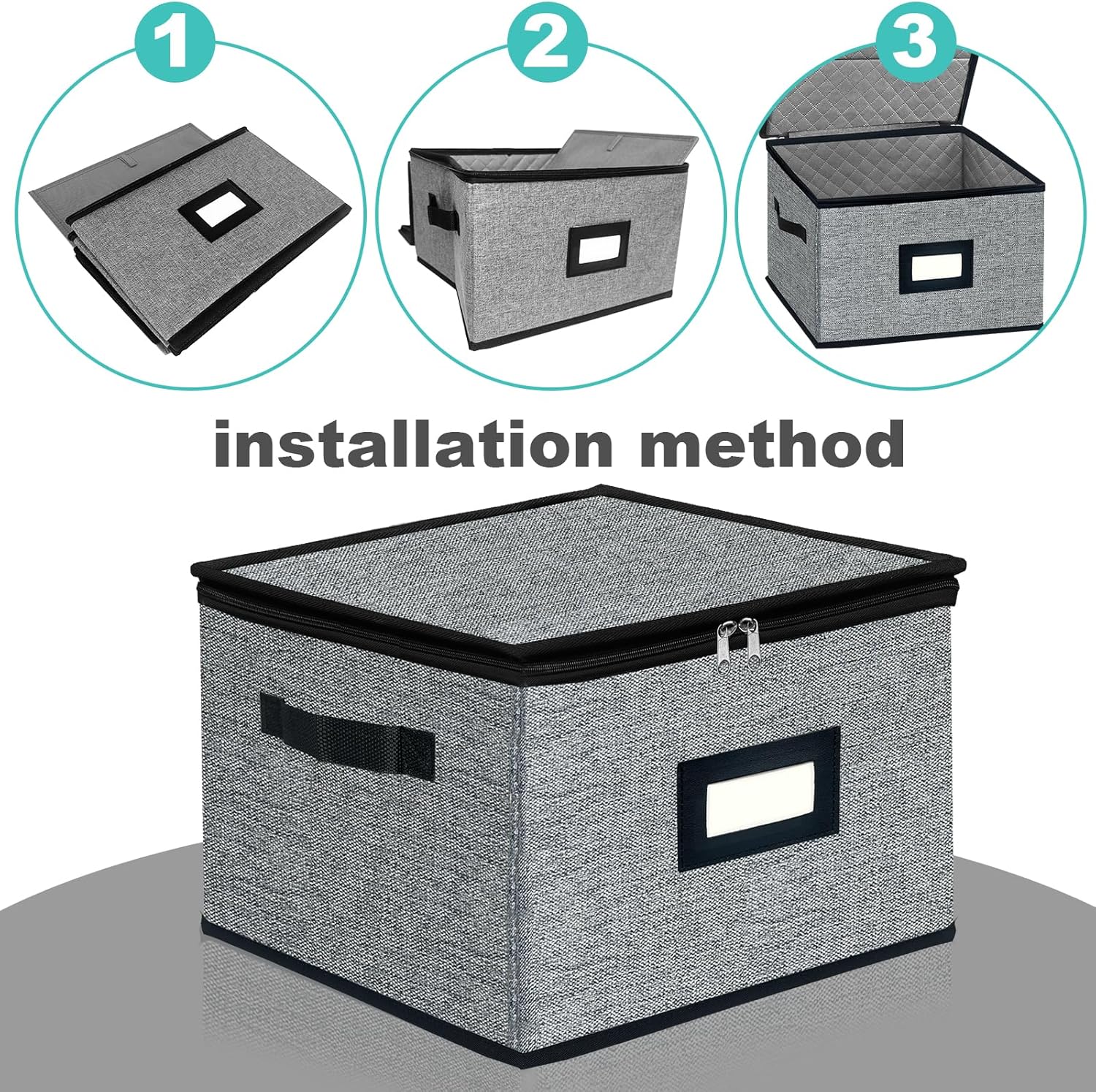 Homyfort China Storage Containers - Dinner Plate Storage with Lid, Handles, Hard Shell Dinnerware Protectors for Moving Bowls, Saucer, Padded Protective Storage, 12x12, 2 Pack