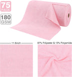 Microfiber Cloth Roll 75 Pack, 180GSM, Tear Away Microfiber Towels 12x12 Inch, Reusable Cleaning Rags for Car Detailing, Kitchen, Dishes, House Cleaning, Windows, Glass, Garage, Shop (Pink)