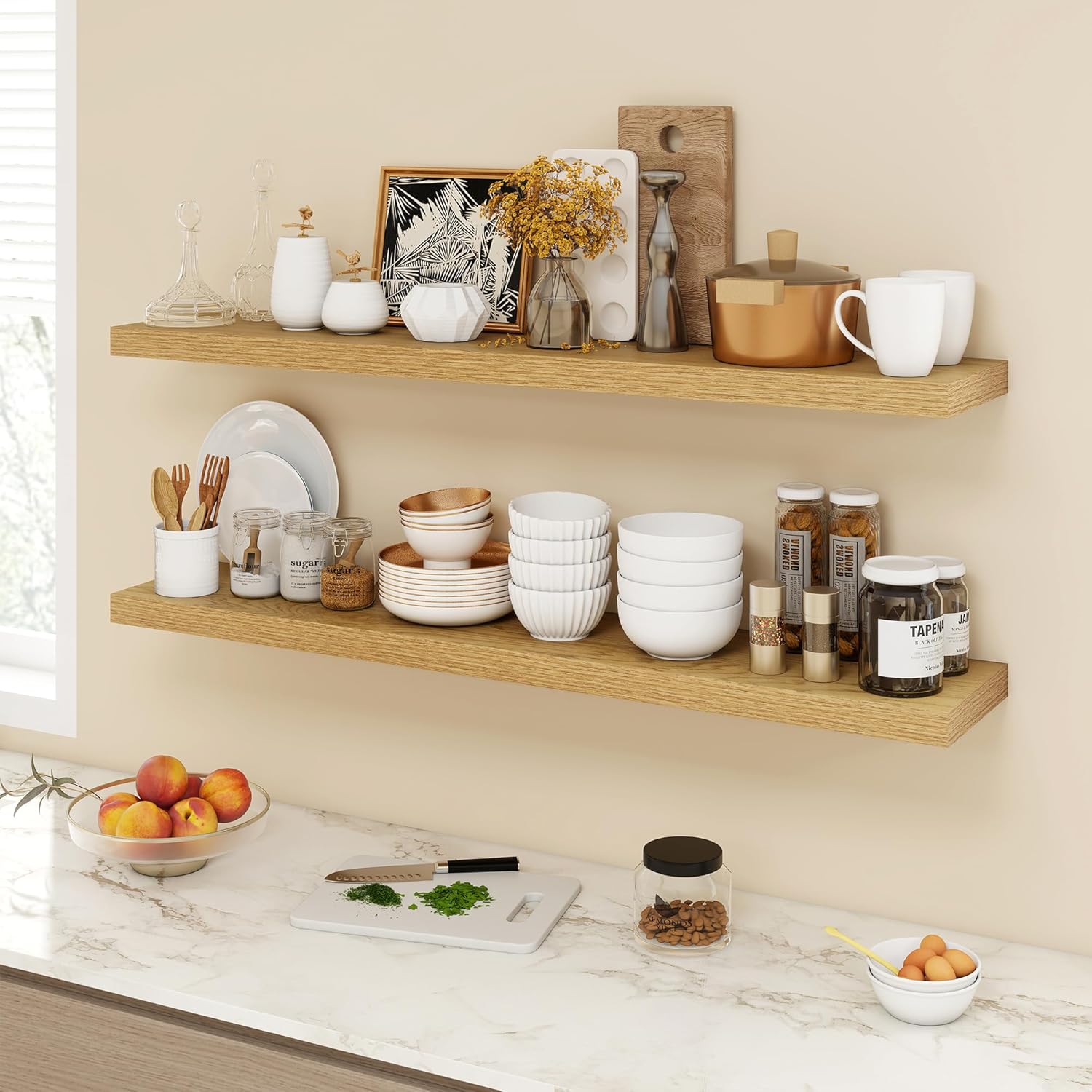 48 Inch Floating Shelves, 9.3" Deep Floating Shelf Wall Mounted, 48" Wall Shelves, Rustic Deep Bookshelf, Large Display Shelves & Storage Shelves for Bedroom, Living Room, Oak, Set of 1