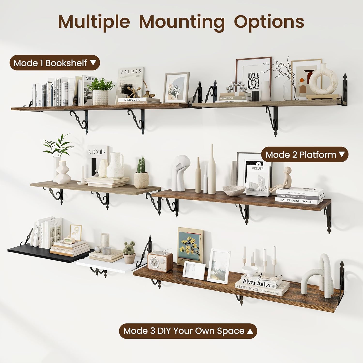 RICHFOCUS 12 Inch Deep Floating Shelves for Wall, 48" W x 12" D Wood Wall Shelves Set of 2, Wide Floating Shelves for Living Room, Bedroom, Kitchen, Bathroom and Decor Storage, Grey