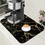 Dish Drying Mat Black and Gold Marble Coffee Bar Mat for Countertop Absorbent Rubber Backed Hide Stain Dish Drainer Rack Pad Coffee Maker Espresso Machine Dining Room Decoration 11.8 x 19.7 Inch