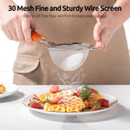 U-Taste Small Fine Mesh Strainer: 18/8 Stainless Steel 3.35in 30 Mesh Kitchen Food Sieve with Sturdy Riveted Silicone Handle, Heavy Duty Deep Handheld Metal Colander for Tea, Juice (Orange)