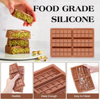 2 Pcs Chocolate Bar Mold Deep Dubai Stuffed Silicone Molds for Filling Knafeh Pistachio Chocolate Bar and Wax Melts Rectangle Thick Candy Bar Molds Break Apart (10 Snap）