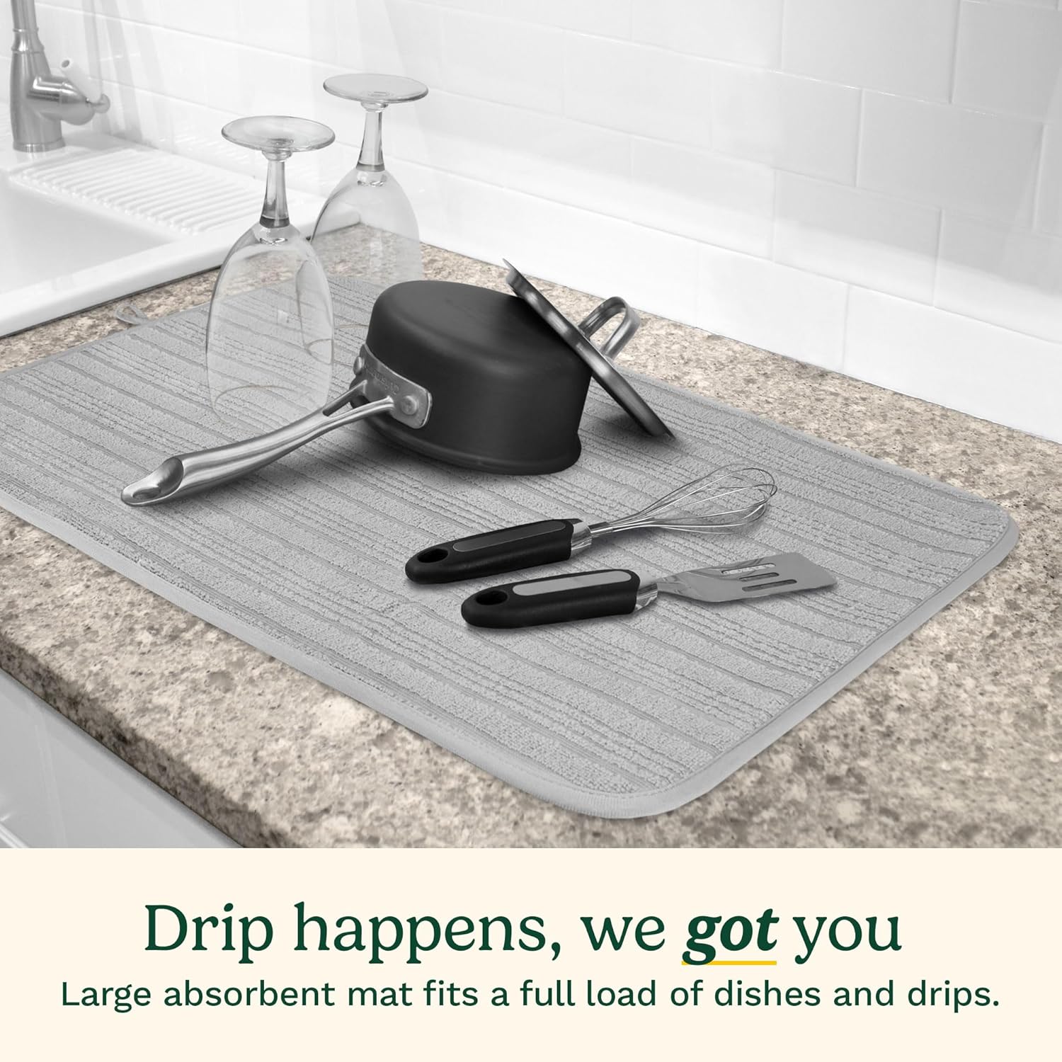 Cuisinart Dish Drying Mats for Kitchen Counter - (2) 18" x 24" Ultra Absorbent Dish Drying Mat XL - Foldable, Machine Washable, Fast Drying Dish Mat (Horizontal Stripes)