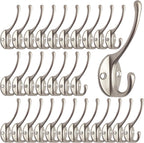 IBosins 30 Pack Heavy Duty Dual Coat Hooks Wall Mounted with 60 Screws Retro Double Hooks Utility Silvery Hooks for Coat, Scarf, Bag, Towel, Key, Cap, Cup, Hat