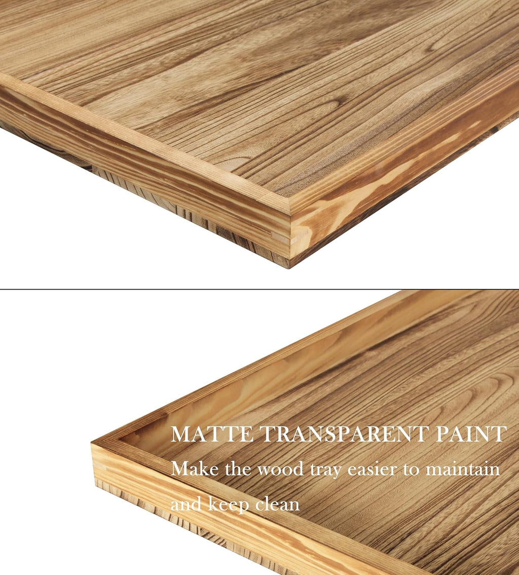 Square Ottoman Table Tray 24" - Rustic Wooden Serving Tray for Farmhouse Decorative Oversized Coffee Table Trays Living Room Kitchen Counter Breakfast Nature