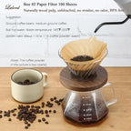 Pour Over Coffee Dripper with 100 pcs Size 02 Paper Filter, Walnut Handle and Borosilicate Glass, Glass Coffee Dripper, Hold for 1-4 Cups