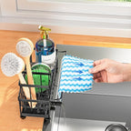 Cisily Sponge Holder for Kitchen Sink with Towel Rack, Sink Caddy with Kitchen High Brush Holder, Organzier Rustproof 304 Stainless Steel Dish Organizer Divider, Soap Dispenser Storage