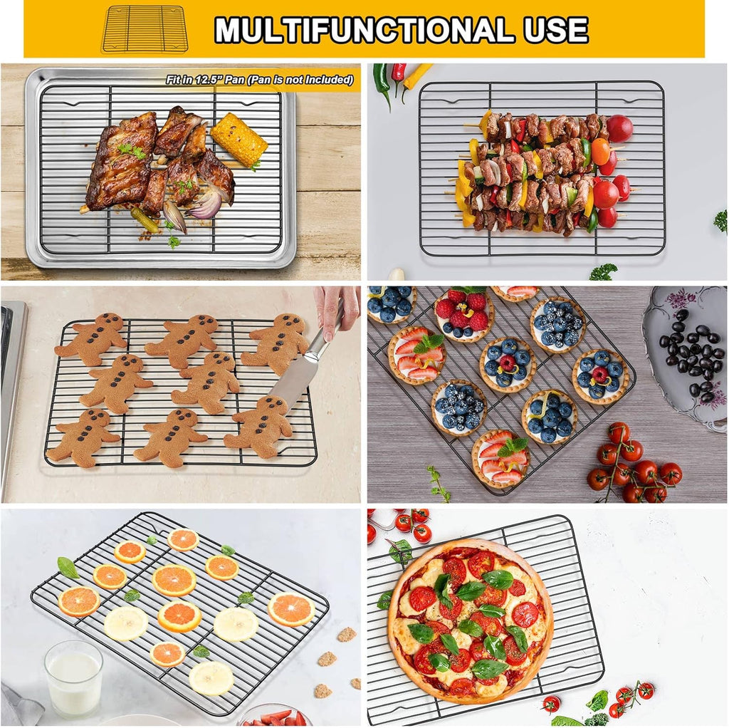 P&P CHEF Cooling Baking Rack Pack of 2, Stainless Steel Cooling Racks for Cooking Baking Roasting Grilling Drying, Dense Wires & Smooth Edge, Easy to clean, Black,11.6" x 9"