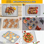 P&P CHEF Cooling Baking Rack Pack of 2, Stainless Steel Cooling Racks for Cooking Baking Roasting Grilling Drying, Dense Wires & Smooth Edge, Easy to clean, Black,11.6" x 9"