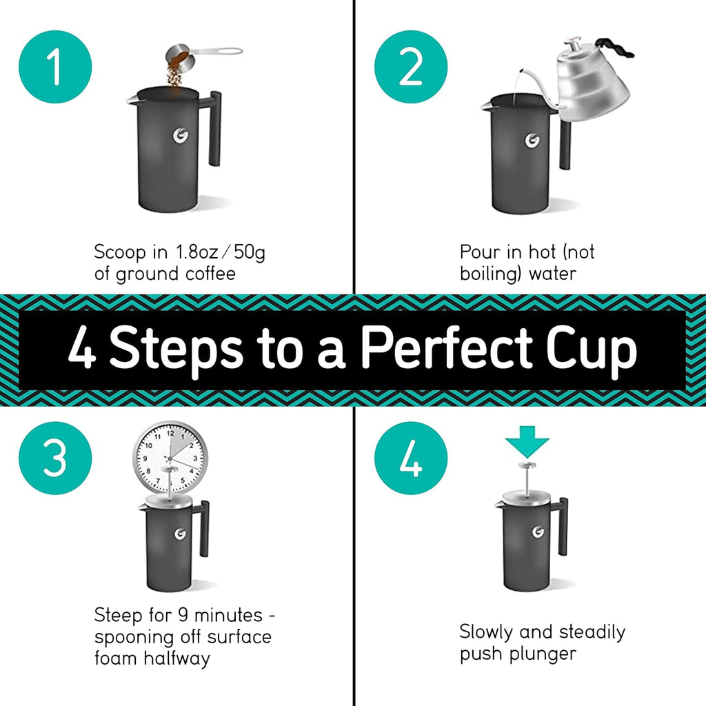 Coffee Gator French Press Coffee Maker 34oz, Double Insulated Stainless Steel Brewer plus Travel Jar Canister, Portable Hot Cold Brew Tea for Coffee Bar Accessories Kitchen Camping, Orange