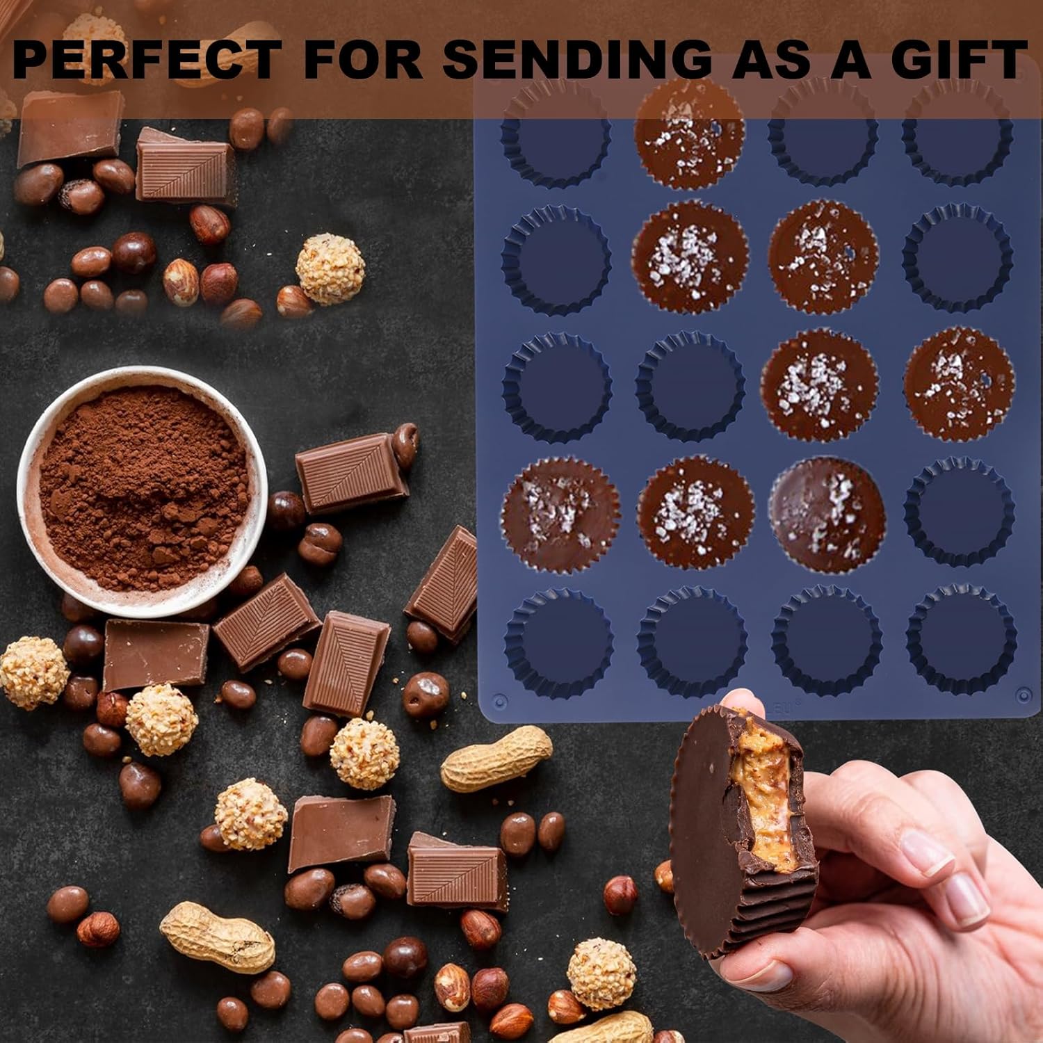 Peanut Butter Cup Molds, King-Size Chocolate Molds, Silicone Mold for Keto Fat Bomb, Jelly, Ice and Cordial, 2 PCS (Blue, King-Size)