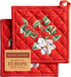 Maison d' Hermine Pot Holders Set 100% Cotton Heat Resistant Potholders 8" x 8" Hot Pads with Loop BBQ, Cooking, Baking, Grilling, Kitchen, Handling Hot Pans (Pack of 2, Noel)