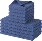 Fintale 100% Cotton Kitchen Towels and Dishcloths Set, 12 x 12 & 15 x 25 Inches, Set of 10 Bulk Super Soft and Absorbent Terry Cloth Dish Towels, Quick Drying Hand Towels with Hanging Loop, Navy Blue