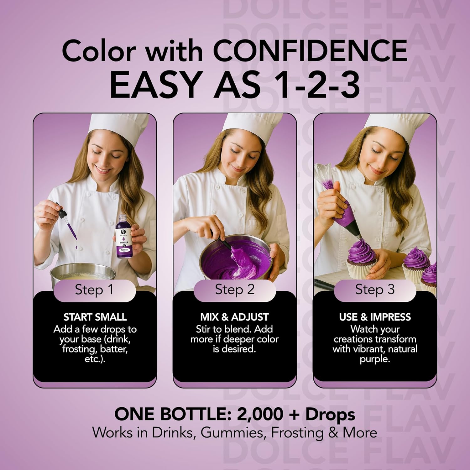 Dolce Flav Natural Purple Food Coloring – 2 oz Liquid Dye from Red Radish & Huito with Graduated Dropper | Water-Soluble | For Baking, Drinks & Frostings | Kosher | Made in USA